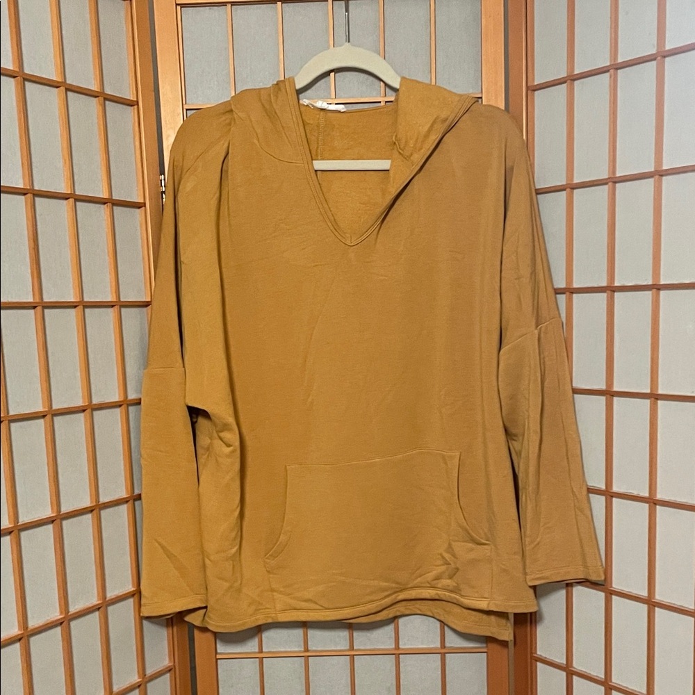 Workshop Republic Clothing Golden Yellow V Neck Hoodie Size XL